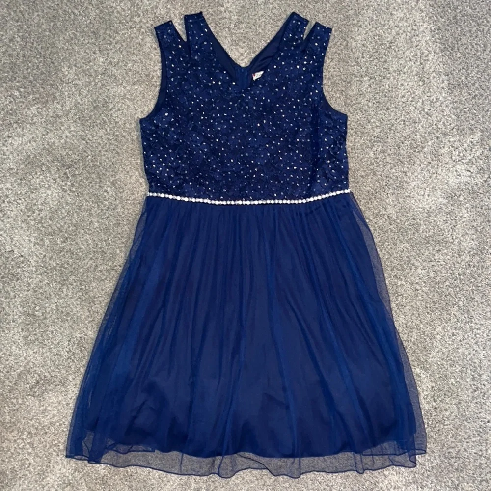 Girls Speechless Navy Tuel Dress